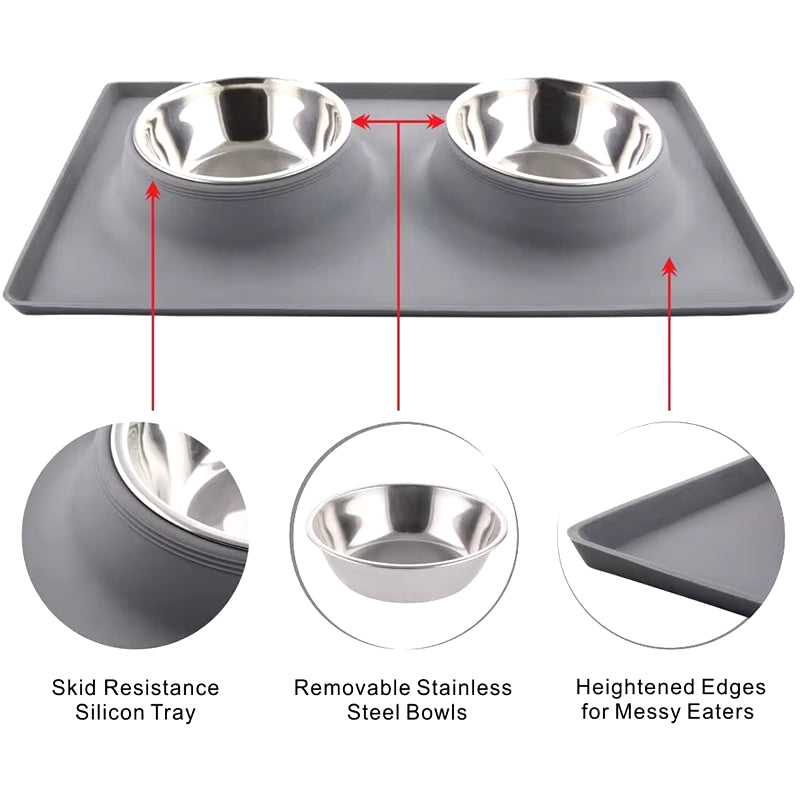 Benepaw in Acciaio Inox a Doppia Ciotola Del Cane Con Il Silicone Zerbino Non Tossico Antiscivolo No Fuoriuscita Di Acqua Ciotola Dell'Animale Domestico Del Gatto Del Cucciolo Di Alimentazione Bere