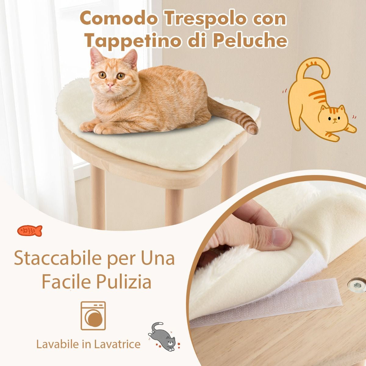 Albero per Gatti in Legno Multilivello Con Tavola E Palo Tiragraffi in Sisal, Centro Di Attività per Gatti Moderno