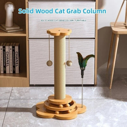 Giocattolo per Gatti per Animali Domestici Giradischi per Gatti in Legno Massello Palline per Bastoncini per Gatti Divertenti Tiragraffi in Sisal Durevole Forniture per Gatti Colonna Di Presa per Gatti