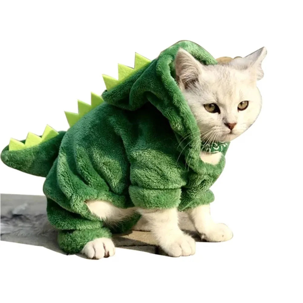 Pet Cat Clothes Puppy Dog Cat Funny Dinosaur Costume Winter Warm Peluche Cat Coat Felpe Con Cappuccio in Pile Maglione Cane Di Piccola Taglia Kitten Clothing
