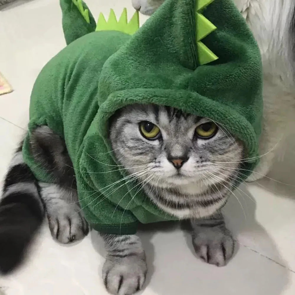 Pet Cat Clothes Puppy Dog Cat Funny Dinosaur Costume Winter Warm Peluche Cat Coat Felpe Con Cappuccio in Pile Maglione Cane Di Piccola Taglia Kitten Clothing