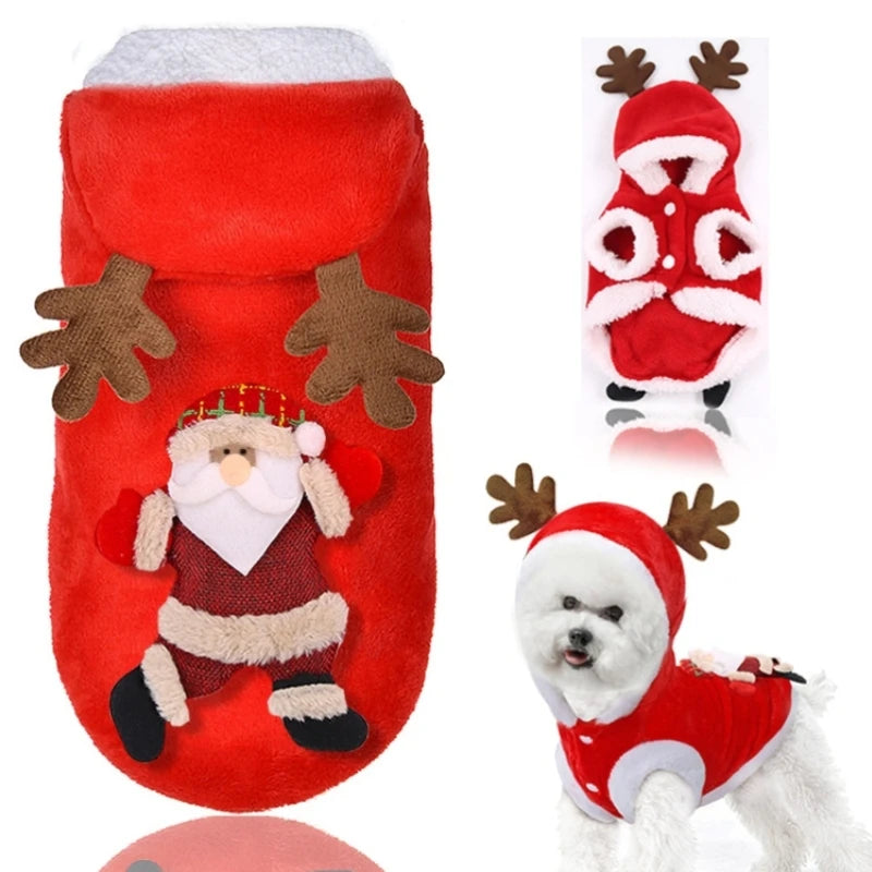 Abbigliamento per Cani Pet Dog Giacca Natalizia Inverno Caldo Spesso Simpatico Cartone Animato Piccolo Cane Panno Costume Abito Abbigliamento Cucciolo Gattino Costume