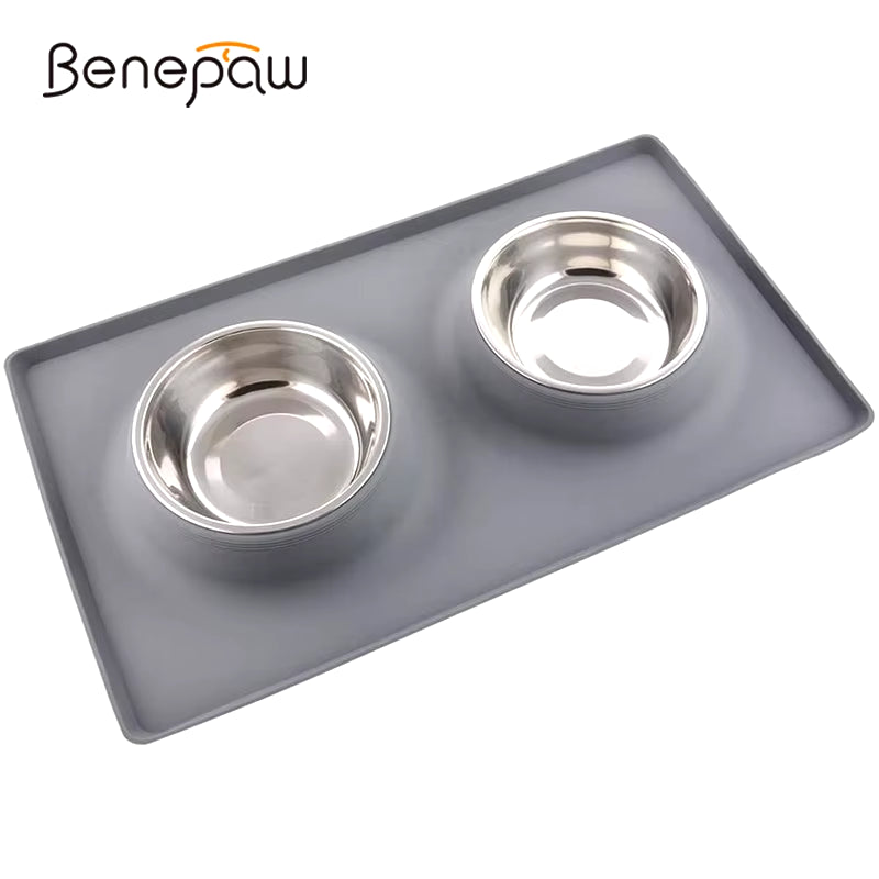 Benepaw in Acciaio Inox a Doppia Ciotola Del Cane Con Il Silicone Zerbino Non Tossico Antiscivolo No Fuoriuscita Di Acqua Ciotola Dell'Animale Domestico Del Gatto Del Cucciolo Di Alimentazione Bere