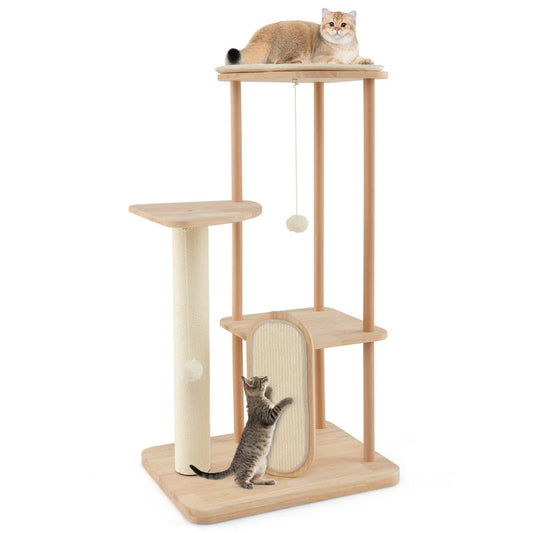 Albero per Gatti in Legno Multilivello Con Tavola E Palo Tiragraffi in Sisal, Centro Di Attività per Gatti Moderno