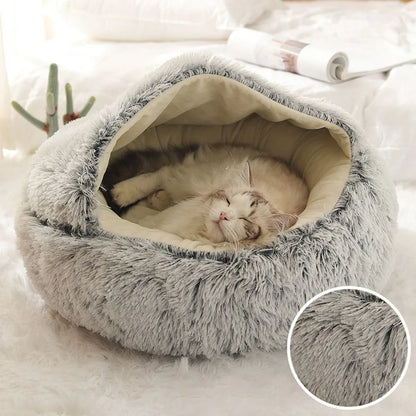 Caldo Lungo Peluche Letto per Animali Chiuso Cuscino Rotondo per Gatti Comodo Sacco a Pelo Cuccia per Gatti per Piccoli Animali Domestici