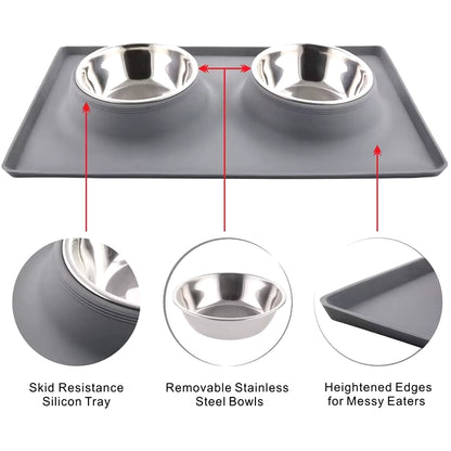 Benepaw in Acciaio Inox a Doppia Ciotola Del Cane Con Il Silicone Zerbino Non Tossico Antiscivolo No Fuoriuscita Di Acqua Ciotola Dell'Animale Domestico Del Gatto Del Cucciolo Di Alimentazione Bere