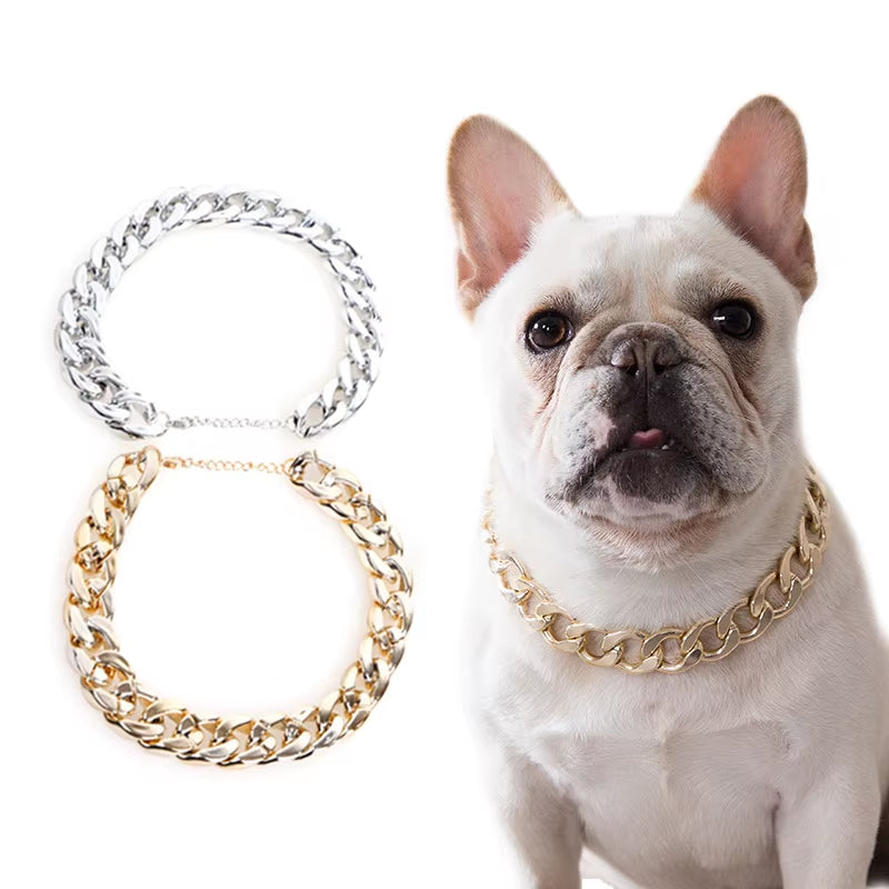 Collare per Cani in Plastica Punk Oro Piccola Catena Teddy Bulldog Francese Collana Argenteo/Dorato Accessori per Animali Domestici Collare per Cani
