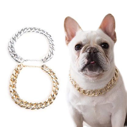 Collare per Cani in Plastica Punk Oro Piccola Catena Teddy Bulldog Francese Collana Argenteo/Dorato Accessori per Animali Domestici Collare per Cani