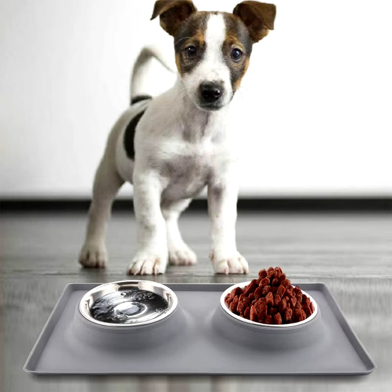 Benepaw in Acciaio Inox a Doppia Ciotola Del Cane Con Il Silicone Zerbino Non Tossico Antiscivolo No Fuoriuscita Di Acqua Ciotola Dell'Animale Domestico Del Gatto Del Cucciolo Di Alimentazione Bere
