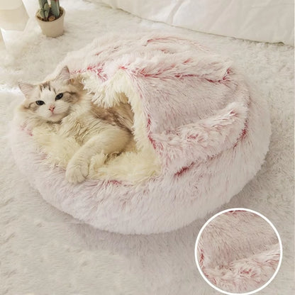 Caldo Lungo Peluche Letto per Animali Chiuso Cuscino Rotondo per Gatti Comodo Sacco a Pelo Cuccia per Gatti per Piccoli Animali Domestici