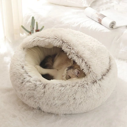Caldo Lungo Peluche Letto per Animali Chiuso Cuscino Rotondo per Gatti Comodo Sacco a Pelo Cuccia per Gatti per Piccoli Animali Domestici