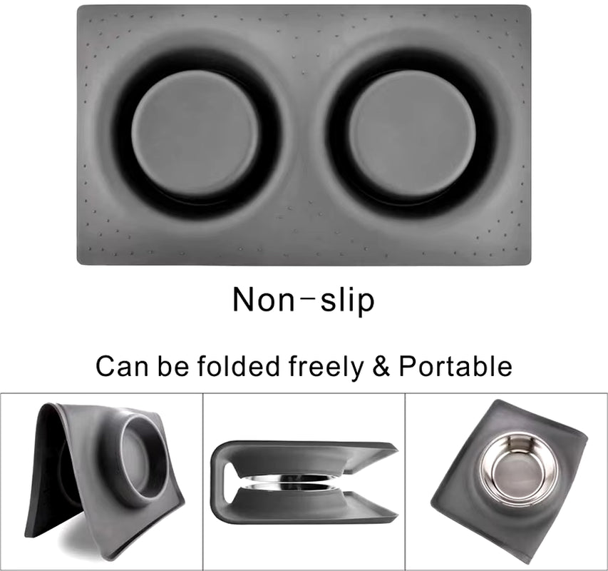 Benepaw in Acciaio Inox a Doppia Ciotola Del Cane Con Il Silicone Zerbino Non Tossico Antiscivolo No Fuoriuscita Di Acqua Ciotola Dell'Animale Domestico Del Gatto Del Cucciolo Di Alimentazione Bere