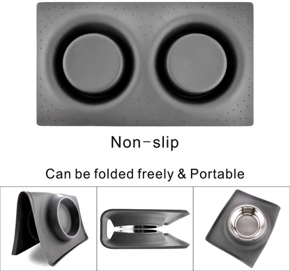 Benepaw in Acciaio Inox a Doppia Ciotola Del Cane Con Il Silicone Zerbino Non Tossico Antiscivolo No Fuoriuscita Di Acqua Ciotola Dell'Animale Domestico Del Gatto Del Cucciolo Di Alimentazione Bere