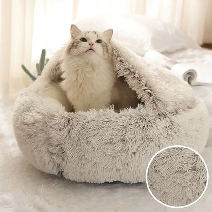 Caldo Lungo Peluche Letto per Animali Chiuso Cuscino Rotondo per Gatti Comodo Sacco a Pelo Cuccia per Gatti per Piccoli Animali Domestici
