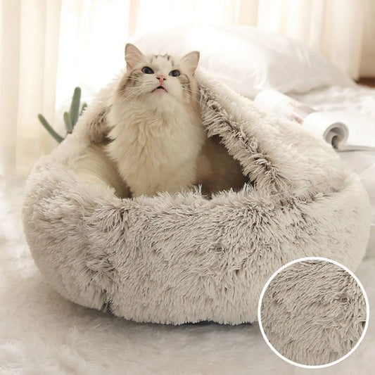 Caldo Lungo Peluche Letto per Animali Chiuso Cuscino Rotondo per Gatti Comodo Sacco a Pelo Cuccia per Gatti per Piccoli Animali Domestici