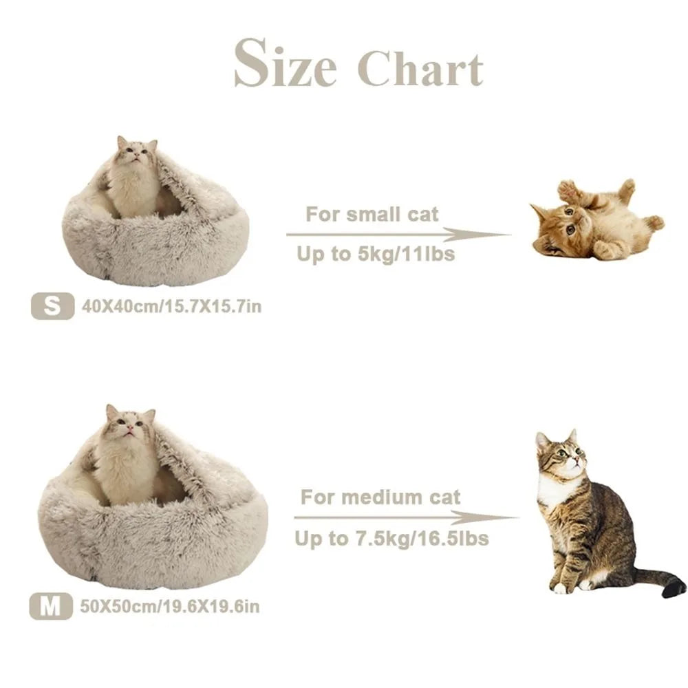 Caldo Lungo Peluche Letto per Animali Chiuso Cuscino Rotondo per Gatti Comodo Sacco a Pelo Cuccia per Gatti per Piccoli Animali Domestici