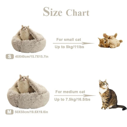 Caldo Lungo Peluche Letto per Animali Chiuso Cuscino Rotondo per Gatti Comodo Sacco a Pelo Cuccia per Gatti per Piccoli Animali Domestici