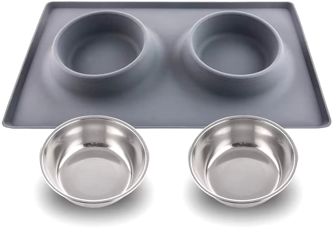 Benepaw in Acciaio Inox a Doppia Ciotola Del Cane Con Il Silicone Zerbino Non Tossico Antiscivolo No Fuoriuscita Di Acqua Ciotola Dell'Animale Domestico Del Gatto Del Cucciolo Di Alimentazione Bere