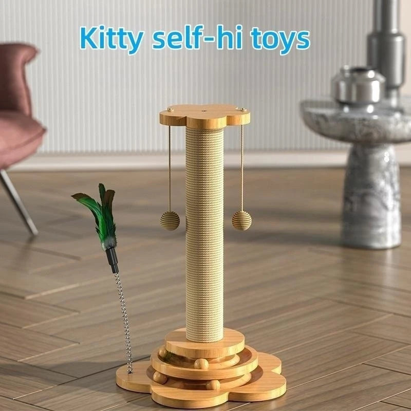 Giocattolo per Gatti per Animali Domestici Giradischi per Gatti in Legno Massello Palline per Bastoncini per Gatti Divertenti Tiragraffi in Sisal Durevole Forniture per Gatti Colonna Di Presa per Gatti