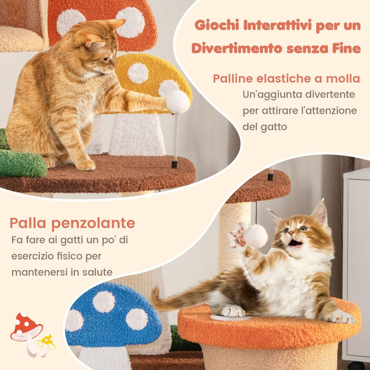 Albero per Gatti 4 in 1 Con 2 Condo E Piattaforme, Torre Multilivello per Gatti Con Pali E Tiragraffi in Sisal Colorato