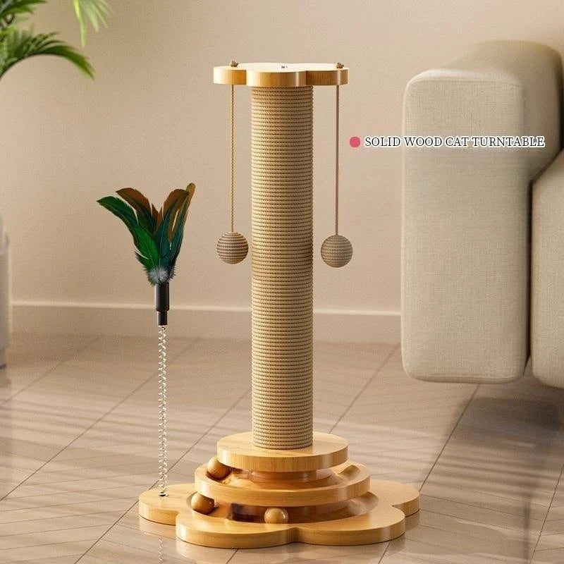 Giocattolo per Gatti per Animali Domestici Giradischi per Gatti in Legno Massello Palline per Bastoncini per Gatti Divertenti Tiragraffi in Sisal Durevole Forniture per Gatti Colonna Di Presa per Gatti