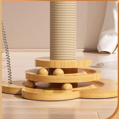 Giocattolo per Gatti per Animali Domestici Giradischi per Gatti in Legno Massello Palline per Bastoncini per Gatti Divertenti Tiragraffi in Sisal Durevole Forniture per Gatti Colonna Di Presa per Gatti