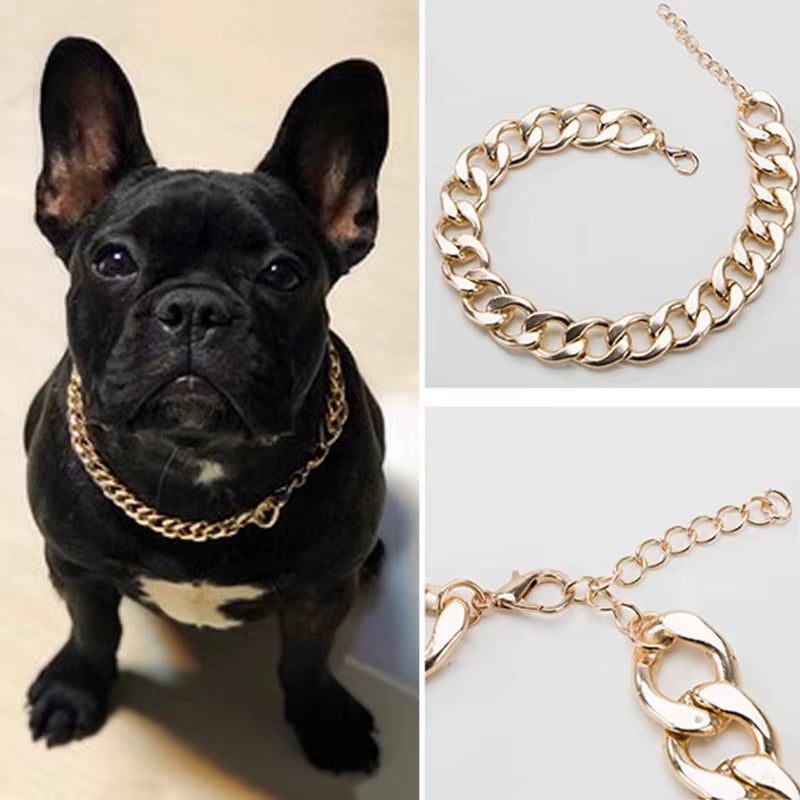 Collare per Cani in Plastica Punk Oro Piccola Catena Teddy Bulldog Francese Collana Argenteo/Dorato Accessori per Animali Domestici Collare per Cani