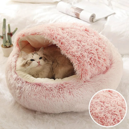 Caldo Lungo Peluche Letto per Animali Chiuso Cuscino Rotondo per Gatti Comodo Sacco a Pelo Cuccia per Gatti per Piccoli Animali Domestici