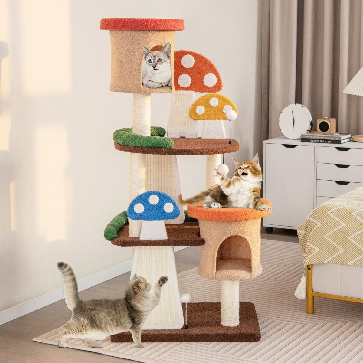 Albero per Gatti 4 in 1 Con 2 Condo E Piattaforme, Torre Multilivello per Gatti Con Pali E Tiragraffi in Sisal Colorato