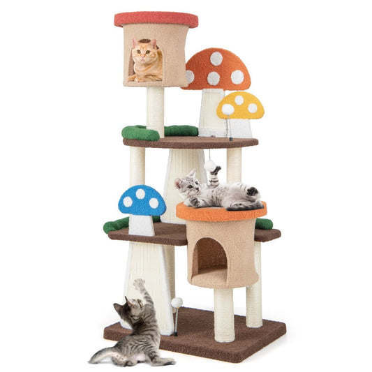 Albero per Gatti 4 in 1 Con 2 Condo E Piattaforme, Torre Multilivello per Gatti Con Pali E Tiragraffi in Sisal Colorato