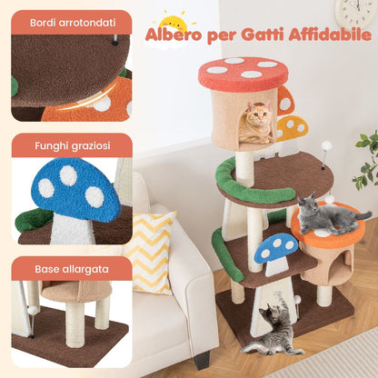 Albero per Gatti 4 in 1 Con 2 Condo E Piattaforme, Torre Multilivello per Gatti Con Pali E Tiragraffi in Sisal Colorato