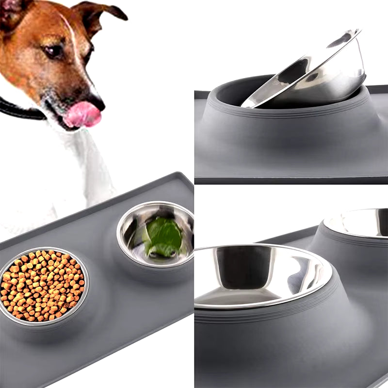 Benepaw in Acciaio Inox a Doppia Ciotola Del Cane Con Il Silicone Zerbino Non Tossico Antiscivolo No Fuoriuscita Di Acqua Ciotola Dell'Animale Domestico Del Gatto Del Cucciolo Di Alimentazione Bere