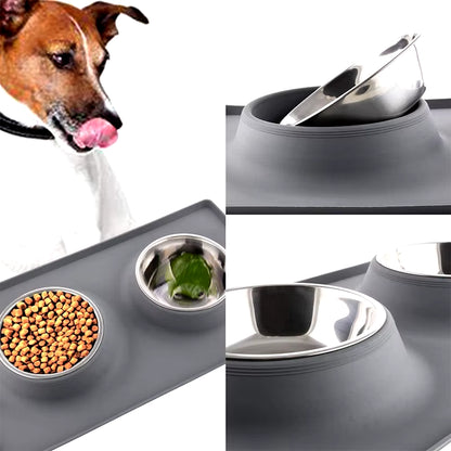 Benepaw in Acciaio Inox a Doppia Ciotola Del Cane Con Il Silicone Zerbino Non Tossico Antiscivolo No Fuoriuscita Di Acqua Ciotola Dell'Animale Domestico Del Gatto Del Cucciolo Di Alimentazione Bere