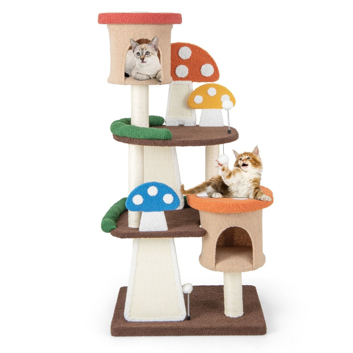 Albero per Gatti 4 in 1 Con 2 Condo E Piattaforme, Torre Multilivello per Gatti Con Pali E Tiragraffi in Sisal Colorato