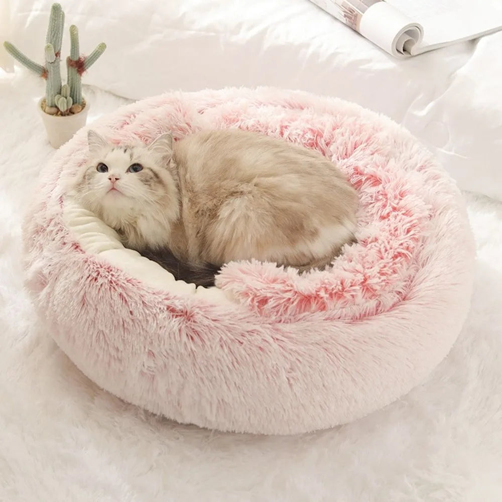 Caldo Lungo Peluche Letto per Animali Chiuso Cuscino Rotondo per Gatti Comodo Sacco a Pelo Cuccia per Gatti per Piccoli Animali Domestici