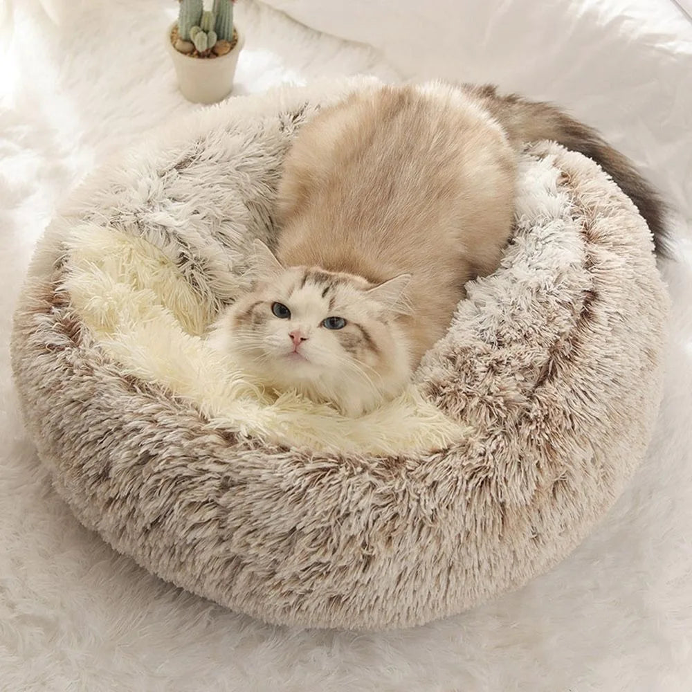 Caldo Lungo Peluche Letto per Animali Chiuso Cuscino Rotondo per Gatti Comodo Sacco a Pelo Cuccia per Gatti per Piccoli Animali Domestici