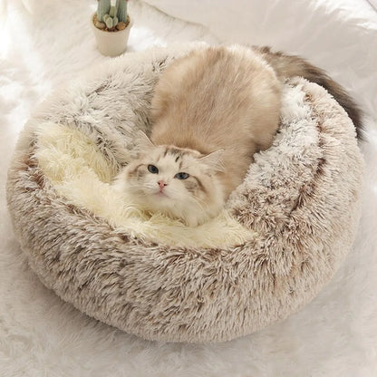 Caldo Lungo Peluche Letto per Animali Chiuso Cuscino Rotondo per Gatti Comodo Sacco a Pelo Cuccia per Gatti per Piccoli Animali Domestici